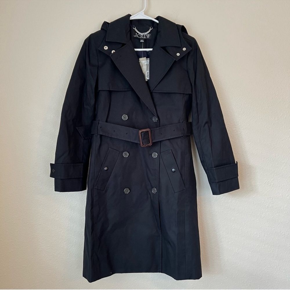 J. Crew Women’s Icon Trench Coat in Black Size 2 Classic Preppy Spring NWT - Picture 5 of 14